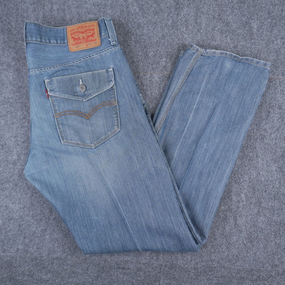 Levi Strauss 514 Straight Leg Jeans Mens 36x32 Blue Flap Pocket Denim Pants